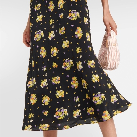 NWT Alessandra Rich Daisy Print Off-Shoulder Silk Midi Dress US 10 / IT 46 - Picture 4 of 14